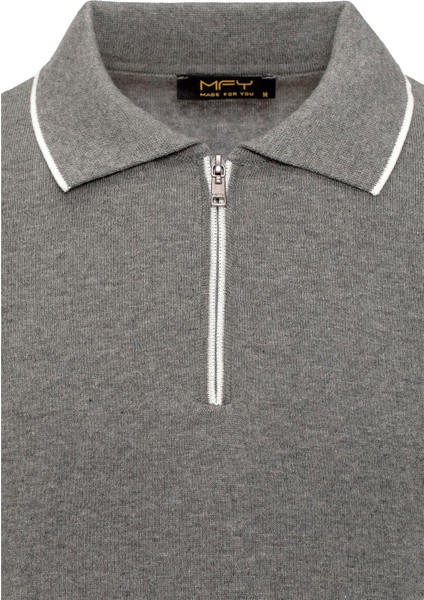 Triko Polo Yaka Tshirt %100 Pamuk Gri