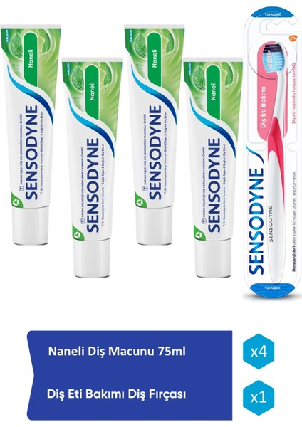 Ferah Nane Diş Macunu 75ML x 4 Adet + Diş Eti Bakımı Diş Fırçası Yumuşak