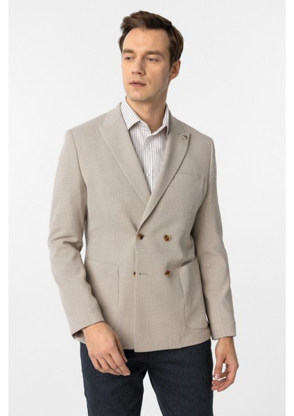 Dar Kalıp Gofre Desenli Esnek Bej Tek Ceket fiyatları