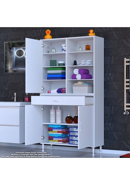 90 x 173 x 32,5 Cm’lik 1 Çekmece 3 Kapak 7 Raf 10 Göz Organizatör Mutfak Dolabı Çok Amaçlı Dolap
