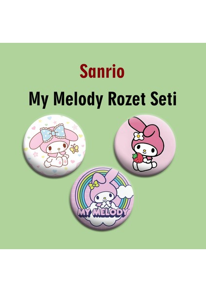Sanrio Hello Kitty My Melody 3lü Çanta Süsü Rozet-Iğneli Buton Rozet Seti