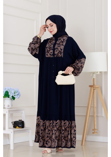Yarım Düğmeli Robalı Beyza Elbise-Beyaz
