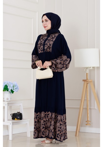 Yarım Düğmeli Robalı Beyza Elbise-Beyaz