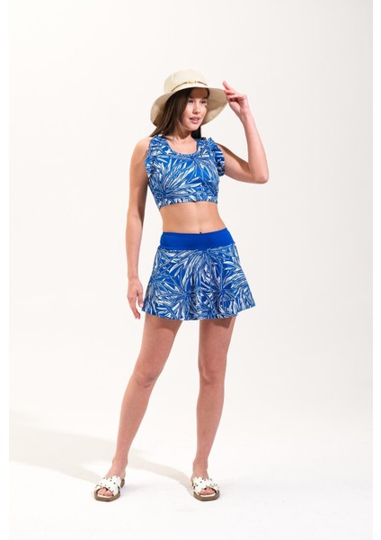 725712_KADIN Şort Etekli Fırfır Detaylı Croplu Deniz/havuz Mayosu modelleri
