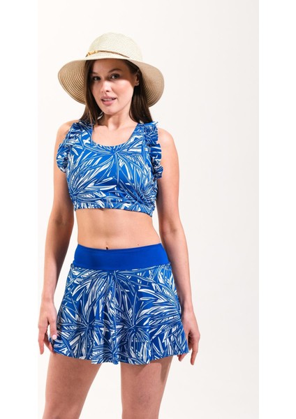 725712_KADIN Şort Etekli Fırfır Detaylı Croplu Deniz/havuz Mayosu fırsatları