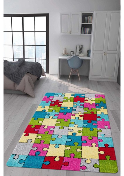 Kaymaz Taban Makinada Yıkanabilir Dijital Baskı Çocuk Odası Halısı Dot Taban Nes Kids Serisi Halı NESKD03