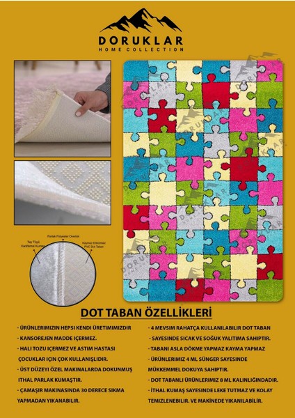 Kaymaz Taban Makinada Yıkanabilir Dijital Baskı Çocuk Odası Halısı Dot Taban Nes Kids Serisi Halı NESKD03 fiyatları