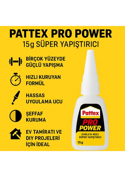 Pattex Pro Power Japon Yapıştırıcı | Güçlü ve Çok Amaçlı Süper Tutkal, 15GR