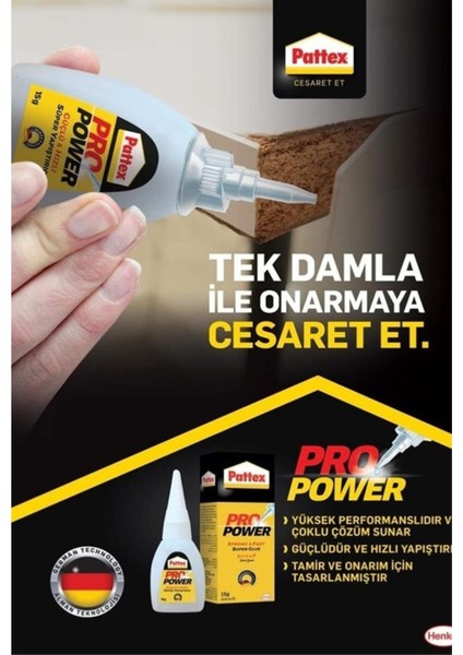 Pattex Pro Power Japon Yapıştırıcı | Güçlü ve Çok Amaçlı Süper Tutkal, 15GR