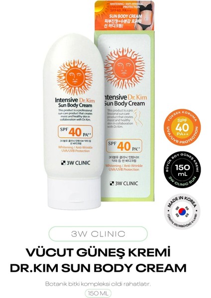 Kolajen ve Botanik Bitki Kompleksi 3W Clinic Vücut Güneş Kremi Intensive Dr. Kim Sun Body 150 ml