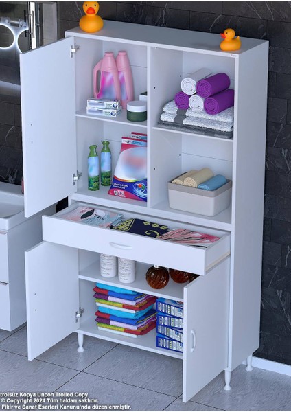 90 x 173 x 32,5 cm 1 Çekmece 3 Kapak 3 Raf 6 Göz Bölme Organizatör Mutfak Dolabı Çok Amaçlı Dolap