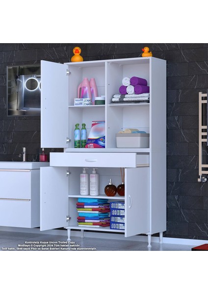 90 x 173 x 32,5 cm 1 Çekmece 3 Kapak 3 Raf 6 Göz Bölme Organizatör Mutfak Dolabı Çok Amaçlı Dolap
