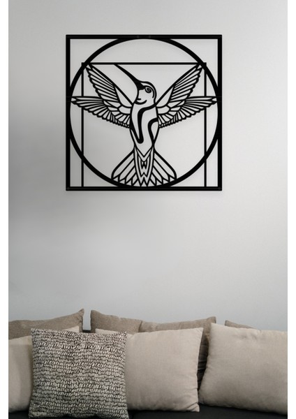 Da Vinci Kuşu Dekoratif Siyah Metal Tablo 45X45CM