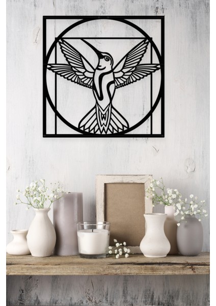 Da Vinci Kuşu Dekoratif Siyah Metal Tablo 45X45CM
