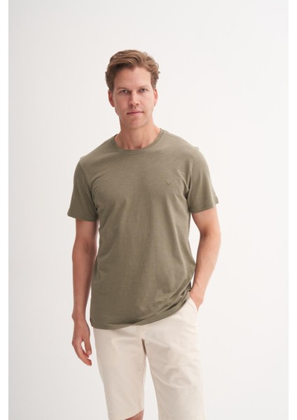 4602 Erkek Orta Bisiklet Yaka Flamlı T-Shirt