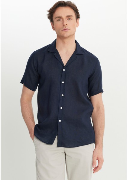 Keten Comfort Fit Rahat Kesim Hawai Yaka Gömlek