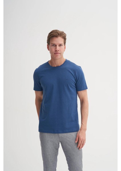 4602 Erkek Orta Bisiklet Yaka Flamlı T-Shirt