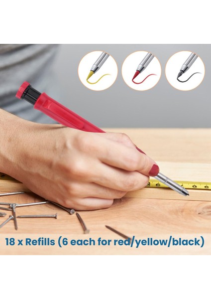 Carpenter Scriber-18 x Yedekler (Kırmızı/sarı/siyah Için Her Biri 6 Adet) 1 x Marangoz Kalemi 1 x Semente Karbür Çizme Aleti 1 x Otomatik Merkezleme Aleti-Kırmızı (Yurt Dışından)