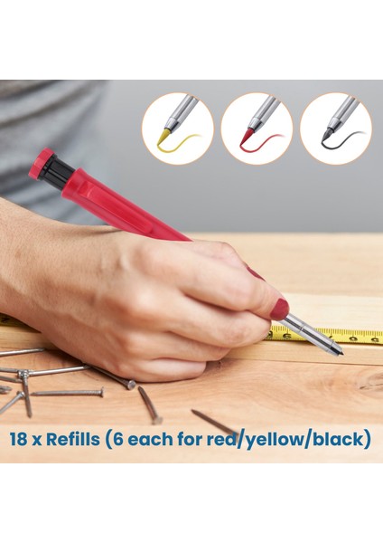 Carpenter Scriber-18 x Yedekler (Kırmızı/sarı/siyah Için Her Biri 6 Adet) 1 x Marangoz Kalemi 1 x Semente Karbür Çizme Aleti 1 x Otomatik Merkezleme Aleti-Kırmızı (Yurt Dışından)