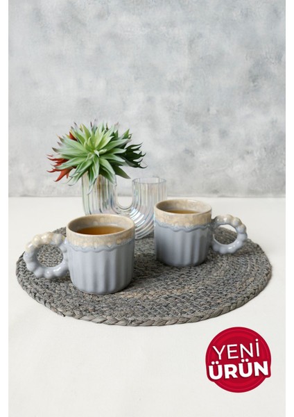 Shizen Gri Inci Kulplu Senta Kupa 8 cm 2 Adet 613