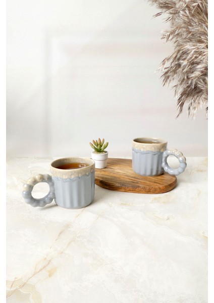 Shizen Gri Inci Kulplu Senta Kupa 8 cm 2 Adet 613