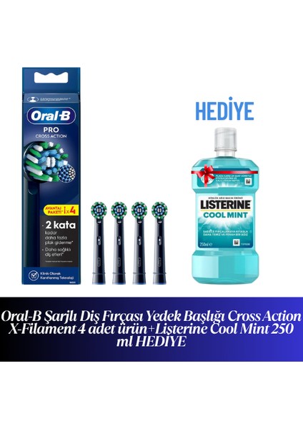 Şarjlı Diş Fırçası Yedek Başlığı Cross Action X-Filament 4 Adet