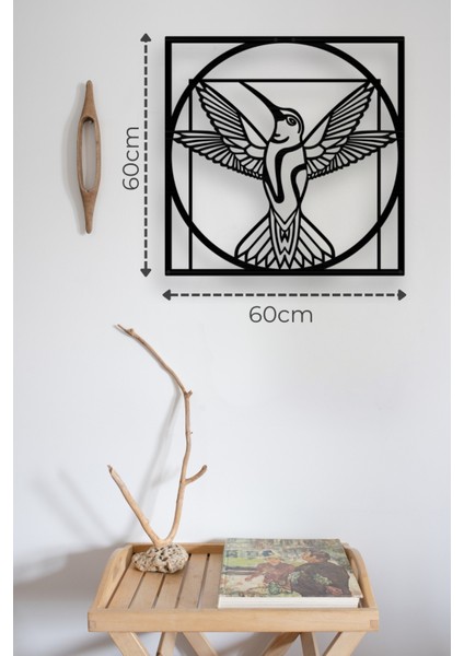 Da Vinci Kuşu Dekoratif Siyah Metal Tablo 60X60CM
