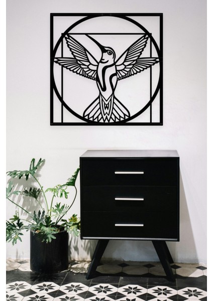 Da Vinci Kuşu Dekoratif Siyah Metal Tablo 60X60CM