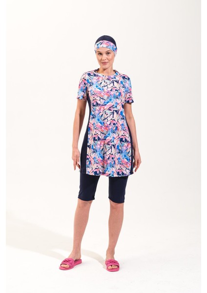 2260_KADIN 4'lü Takım Yarı Kapalı Boneli Büstiyerli Deniz/havuz Tesettür Mayosu indirimleri