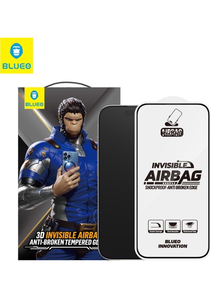3D Airbag iPhone 16 Pro Uyumlu Kenar Darbelere Dirençli Tam Kavrayan Kavisli Cam Ekran Koruyucu