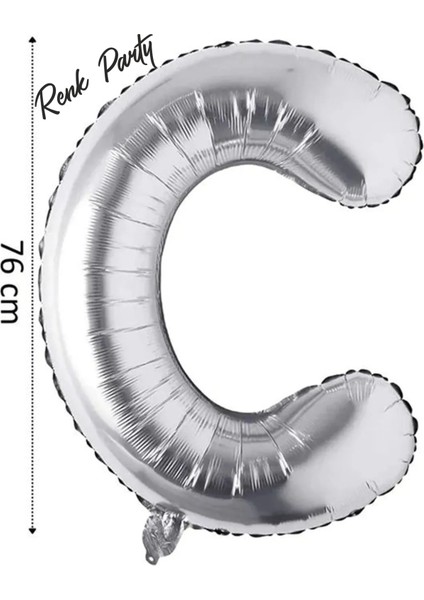 Folyo Balon C Harfi Helyum Balon 76 cm Gümüş Renk - C Harf Balon - Harf Folyo Balon - 34 Inch