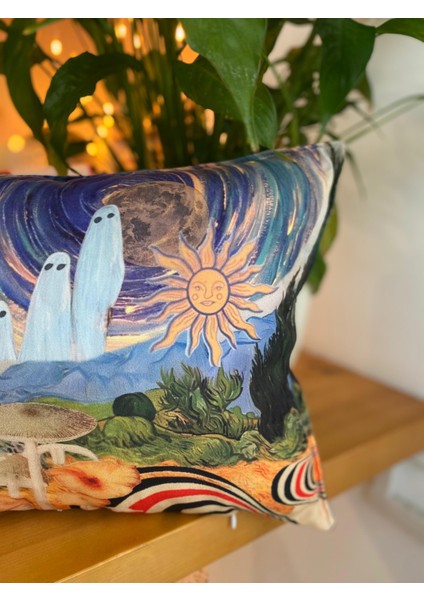 Kedi Desenli Süet Çift Taraflı Dijital Baskı Dekoratif Renkli Kırlent Kılıfı - 30 x 50 cm