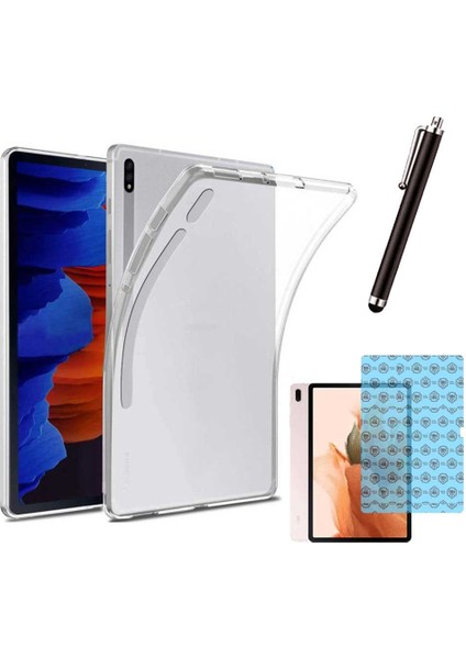 Samsung Galaxy Tab S7 Fe T737 Uyumlu Şeffaf Kılıf Cam Kalem Set