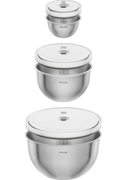 Zwıllıng Fresh & Save Bowls Vacuum Bowl Set S/m/l / 6-Parça, Paslanmaz Çelik, Gümüş Beyazı
