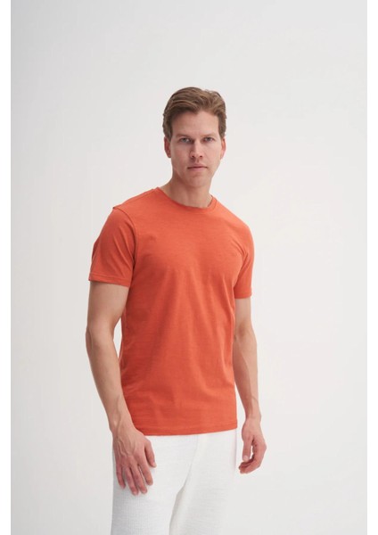 4602 Erkek Orta Bisiklet Yaka Flamlı T-Shirt