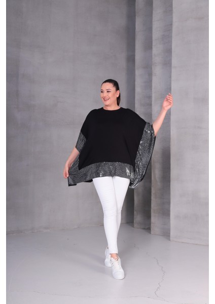 Kadın Büyük Beden Payetli Tasarım Siyah Bluz fiyatları