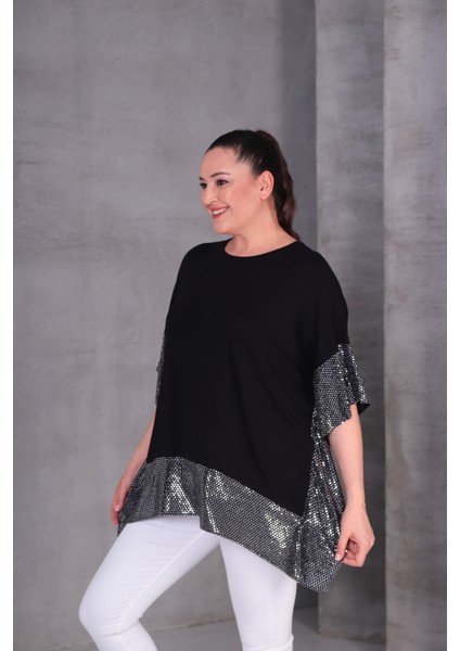 Kadın Büyük Beden Payetli Tasarım Siyah Bluz modelleri