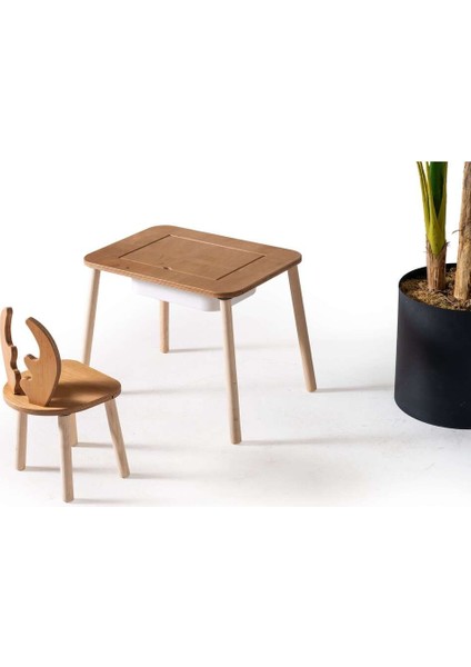 Montessori Deer Sandalye ve Hazneli Aktivite Masası