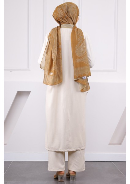 Krem Fitilli Pantolonlu Tunik Takım modelleri