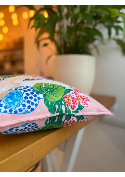 Köpek - Orkide Desenli Süet Çift Taraflı Dijital Baskı Dekoratif Kırlent Kılıfı - 30 x 50 cm fiyatları