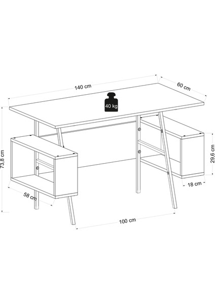 Tori Çalışma Masası - Safir Meşe / Beyaz - 140 cm
