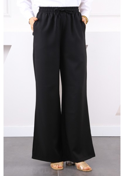 Siyah Bel Lastikli Palazzo Pantolon