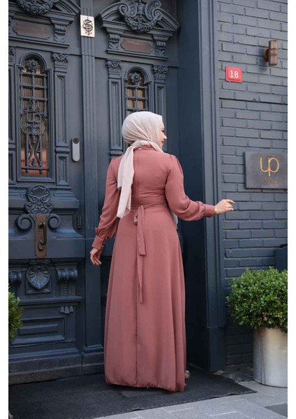 Düğme Detaylı Taba Tesettür Elbise 2703TB fırsatları