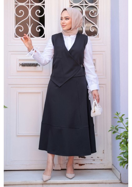 Siyah Tesettür Etekli Ikili Takım 75471S fiyatları