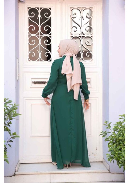Düğme Detaylı Koyu Yeşil Tesettür Elbise 2703KY modelleri