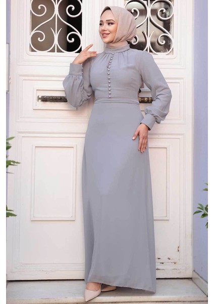 Düğme Detaylı Koyu Gri Tesettür Elbise 2703KGR fiyatları