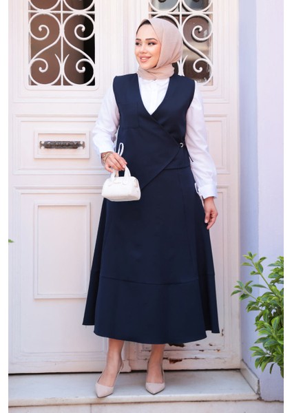 Lacivert Tesettür Etekli Ikili Takım 75471L