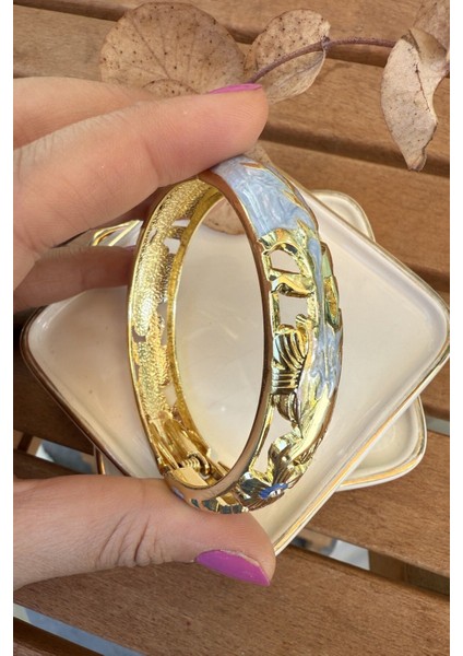 Mineli 14K Altın Kaplama Mavi Çiçekli Bilezik 6cm