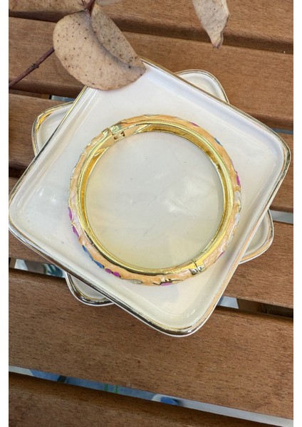 Mineli 14K Altın Kaplama Turuncu Çiçekli Bilezik 6cm fiyatları