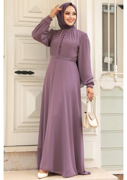 Düğme Detaylı Gül Kurusu Tesettür Elbise 2703GK modelleri